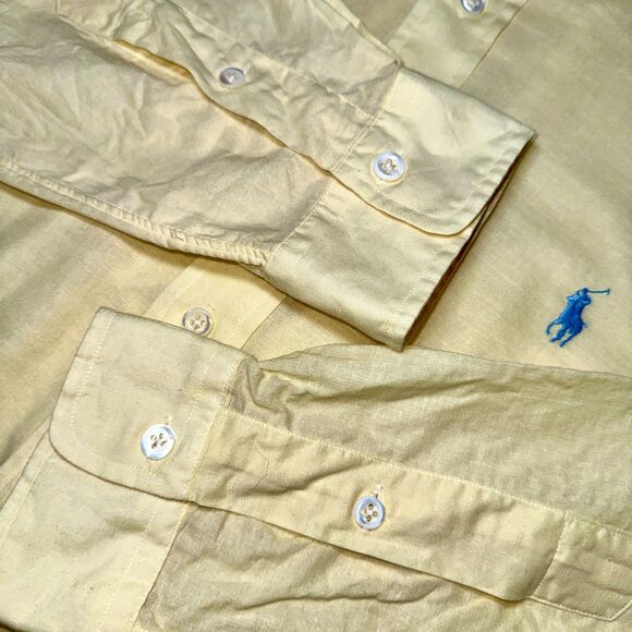 VTG Polo Ralph Lauren Solid Yellow Madras Shirt 100% Cotton Men's L Classic Fit - Picture 9 of 12